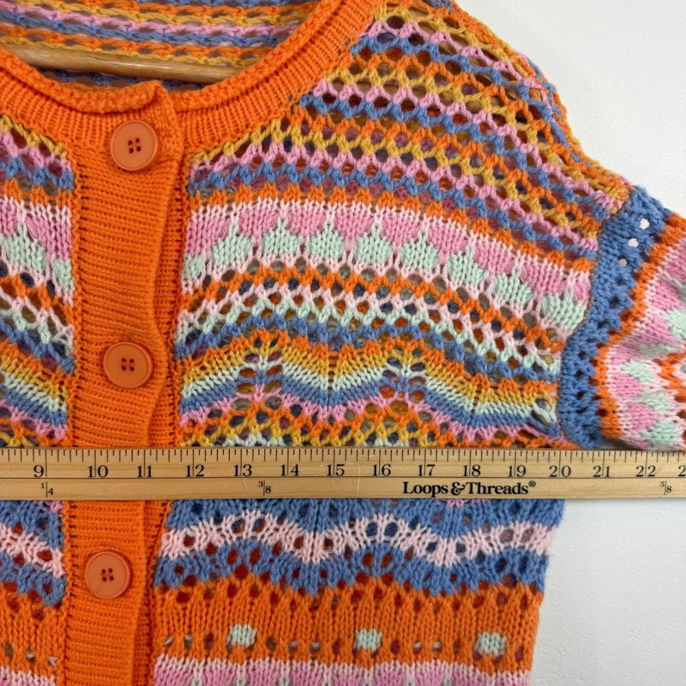 Rainbow Crochet Knit‎ Cardigan Orange Blue Chevron Boho Festival Summer Sz S / M